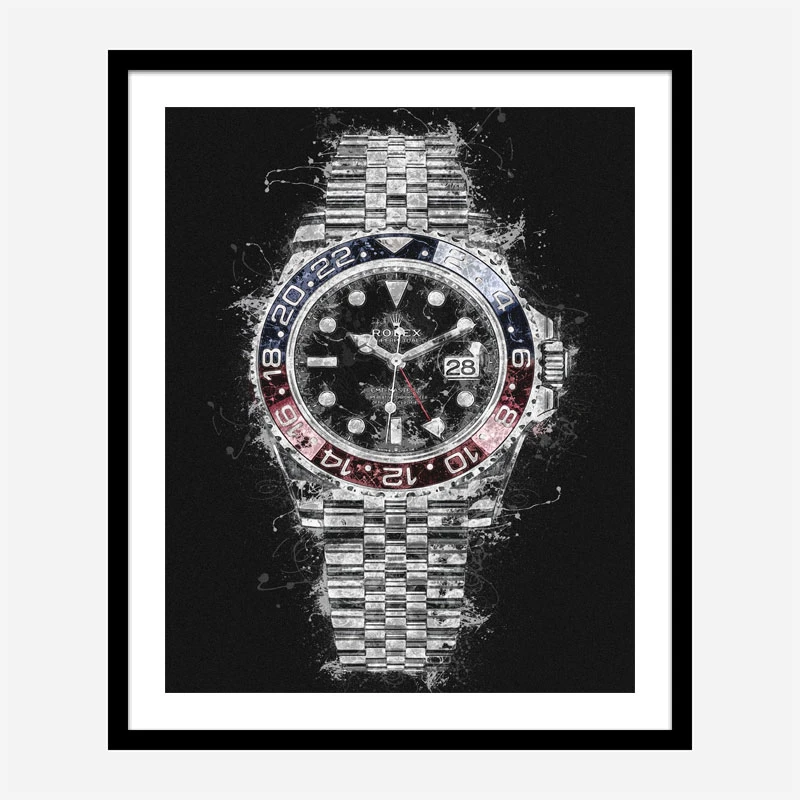 Rolex Pepsi On Black Abstract Art Print