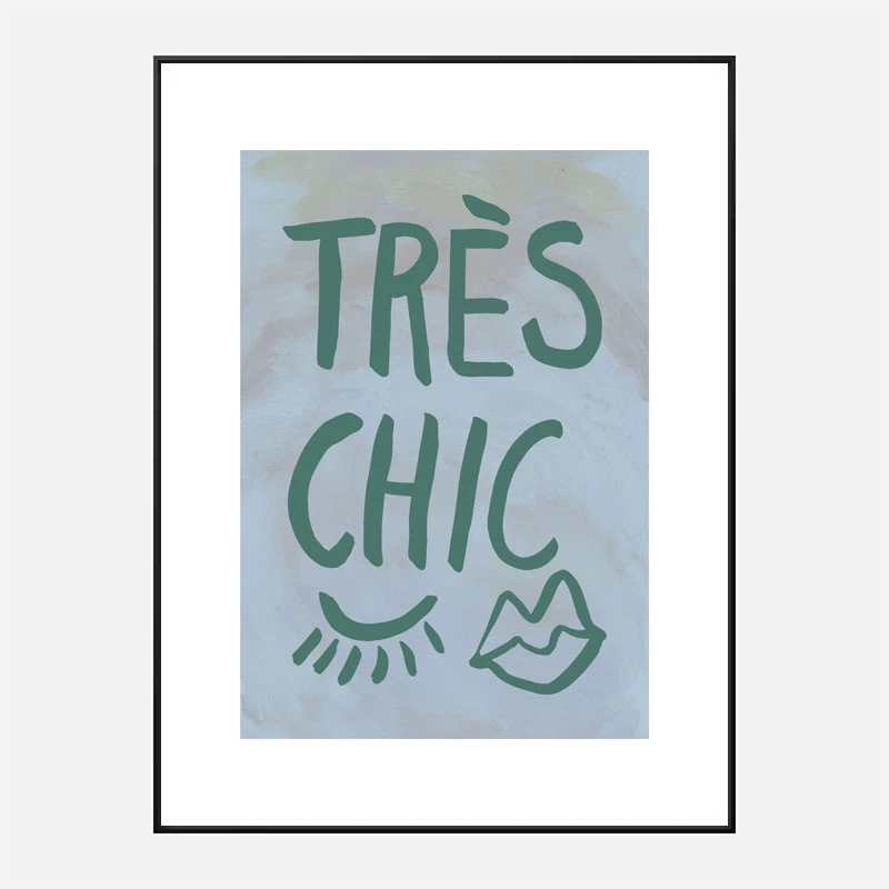 Tres Chic Blue Large Border Wall Art Print