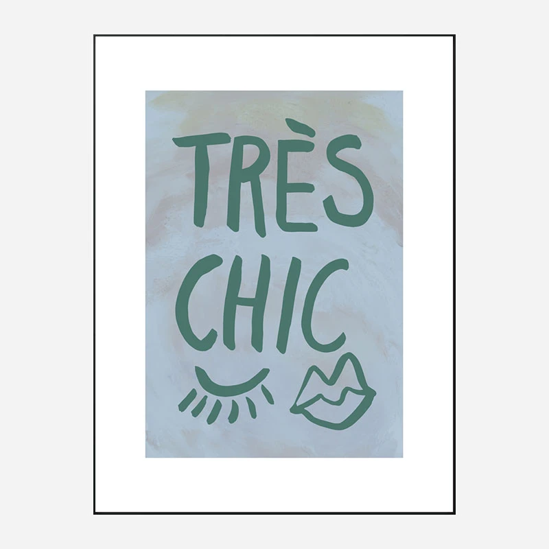 Tres Chic Blue Large Border Wall Art Print
