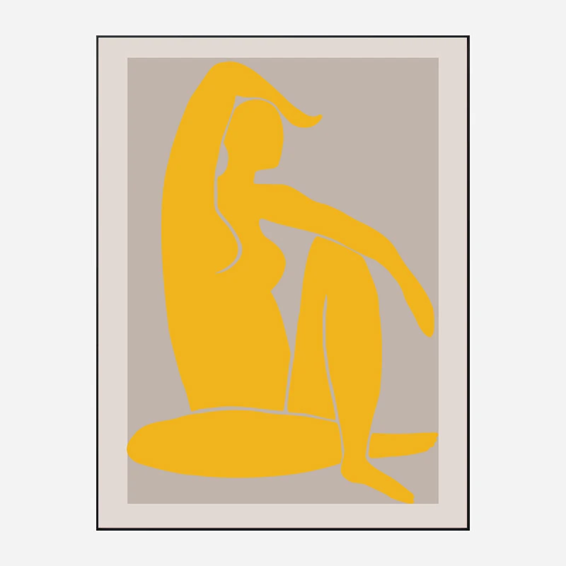 Yellow Figure Line Art Print