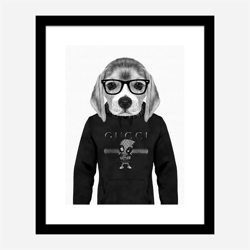 Beagle in Gucci Black and White Art Print