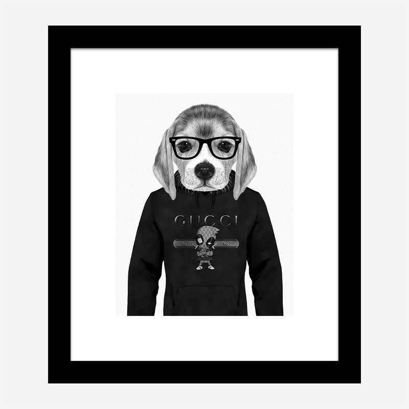 Beagle in Gucci Black and White Art Print