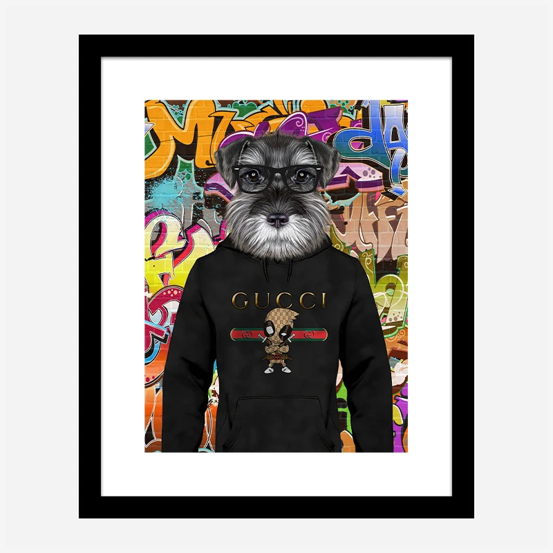 Schnauzer Dog in a Gucci Hoodie Graffiti Art Print