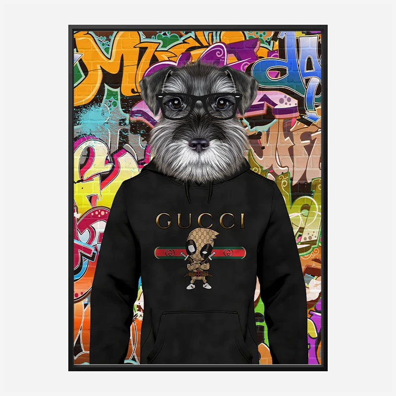 Schnauzer Dog in a Gucci Hoodie Graffiti Art Print