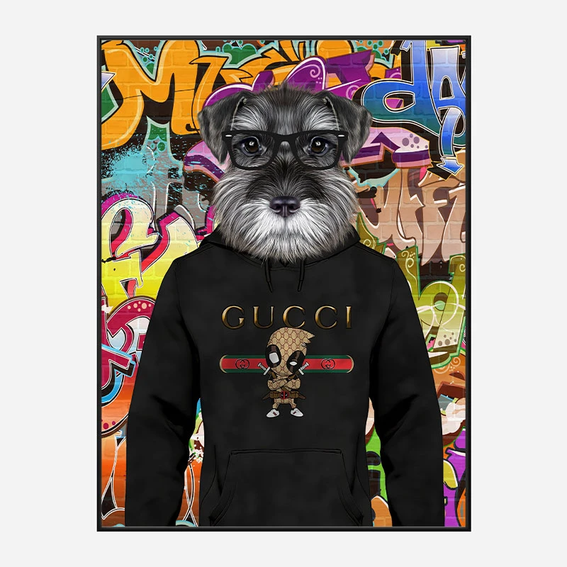 Schnauzer Dog in a Gucci Hoodie Graffiti Art Print