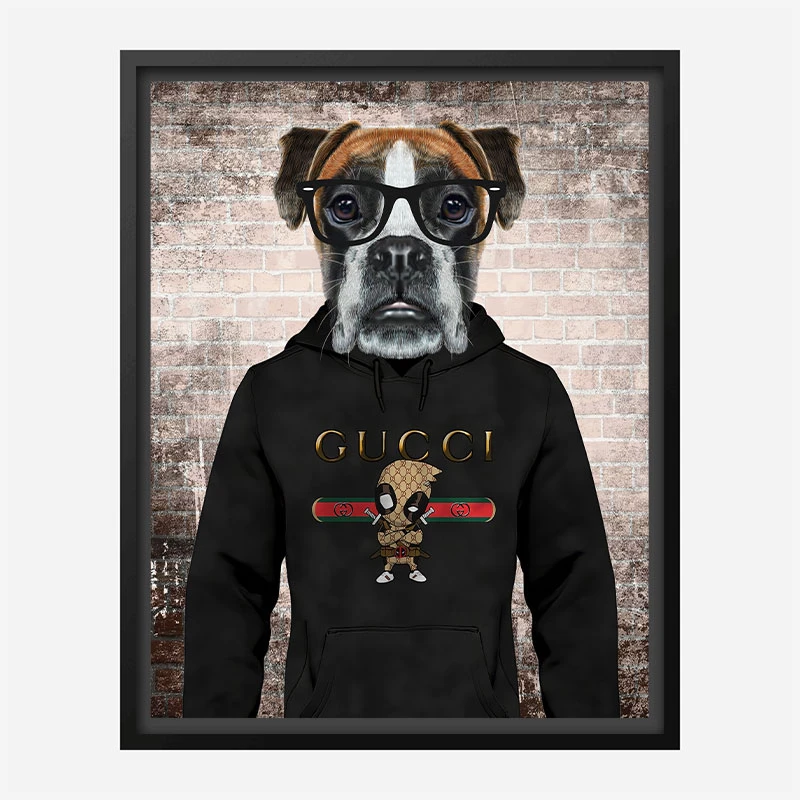 Boxer Dog in a Gucci Hoodie Art Print