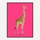 Vintage Giraffe Illustration Bright Pink Art Print