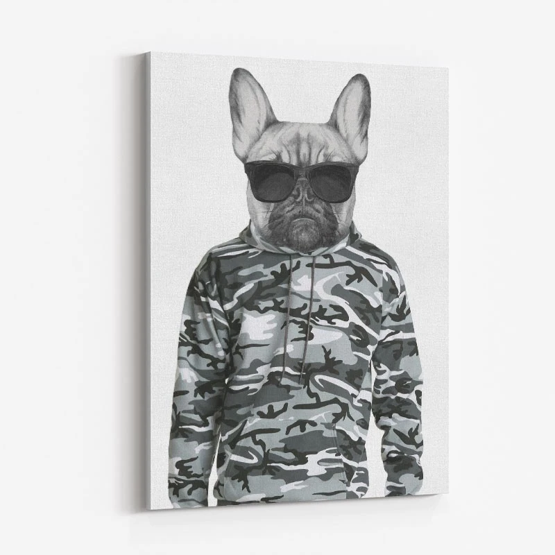French Bulldog in Cammo Hoodie Art Print