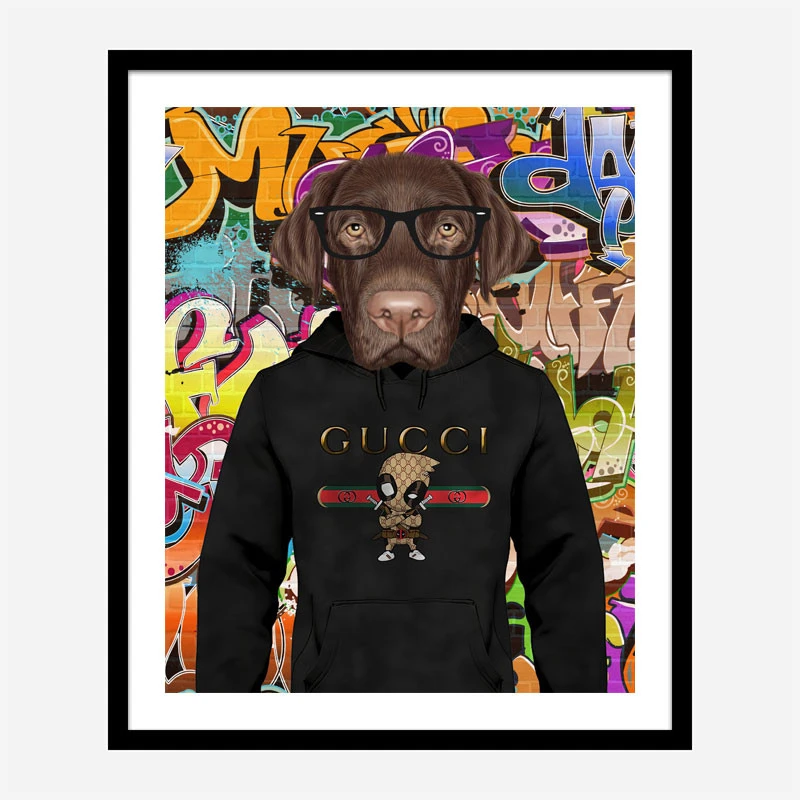 Labrador Dog in a Gucci Hoodie Graffiti Art Print