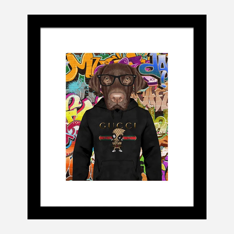 Labrador Dog in a Gucci Hoodie Graffiti Art Print