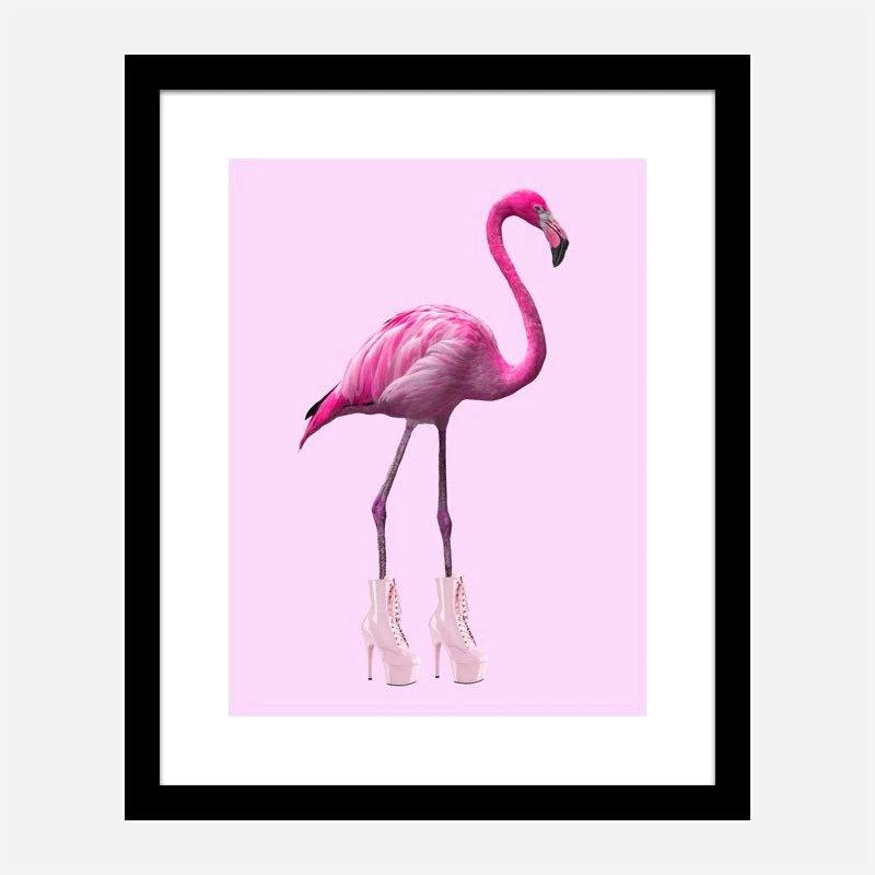 Pink Flamingo Boots Art Print