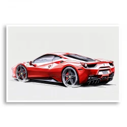 Red Ferrari 458 Sketch Wall Art