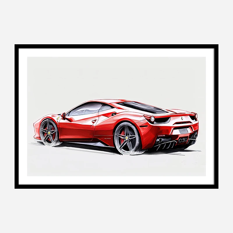 Red Ferrari 458 Sketch Wall Art