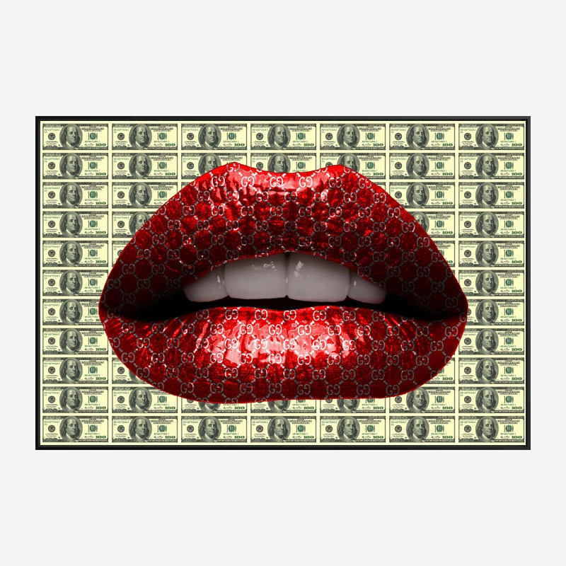 Gucci Dollars Red Lips Wall Art