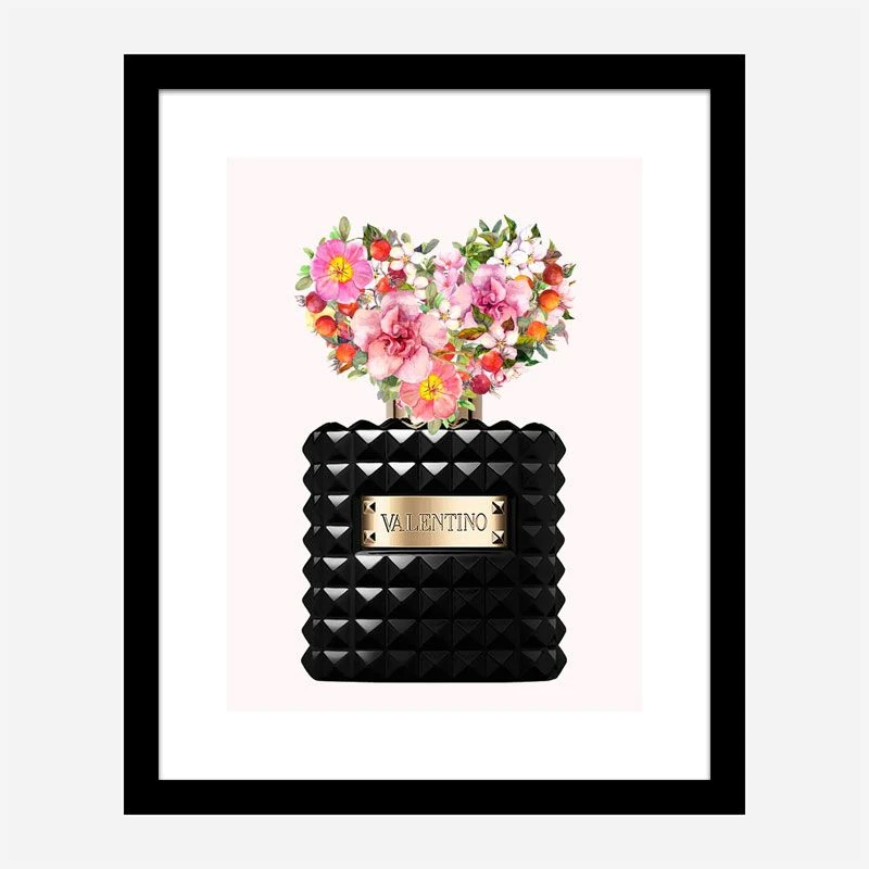 Donna Noir Perfume Heart Flowers Art Print