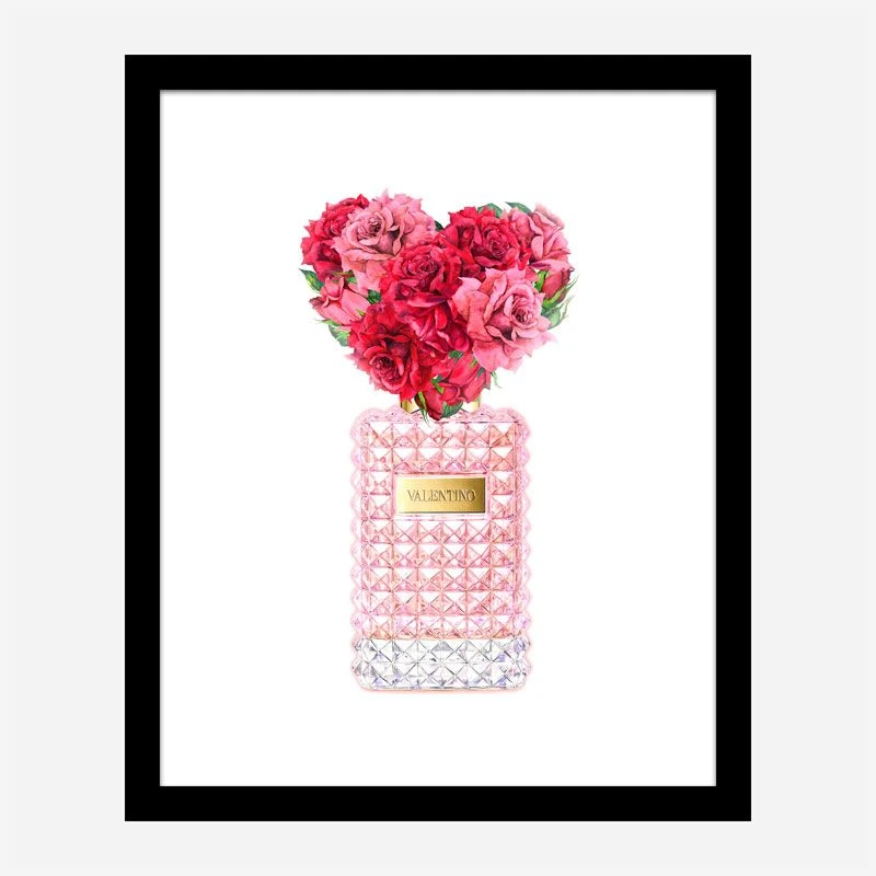 Donna Rosa Perfume Red Heart Flowers Art Print