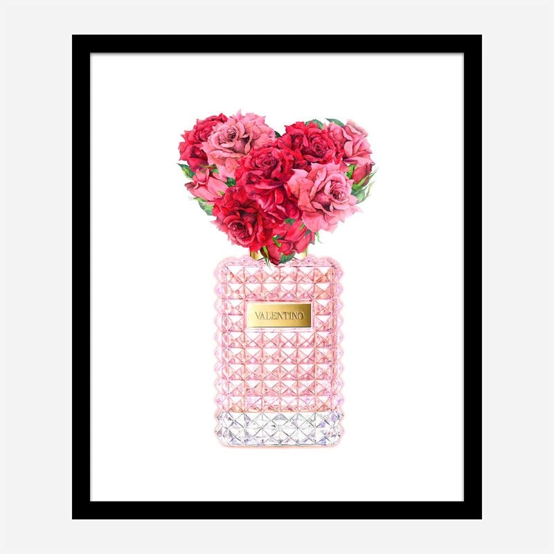 Donna Rosa Perfume Red Heart Flowers Art Print