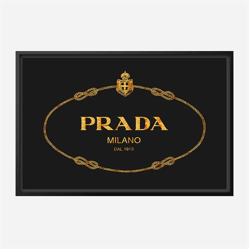 Prada Logo Black and Gold Wall Art