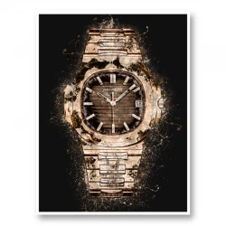 Patek Nautilus Gold On Black Abstract Art Print