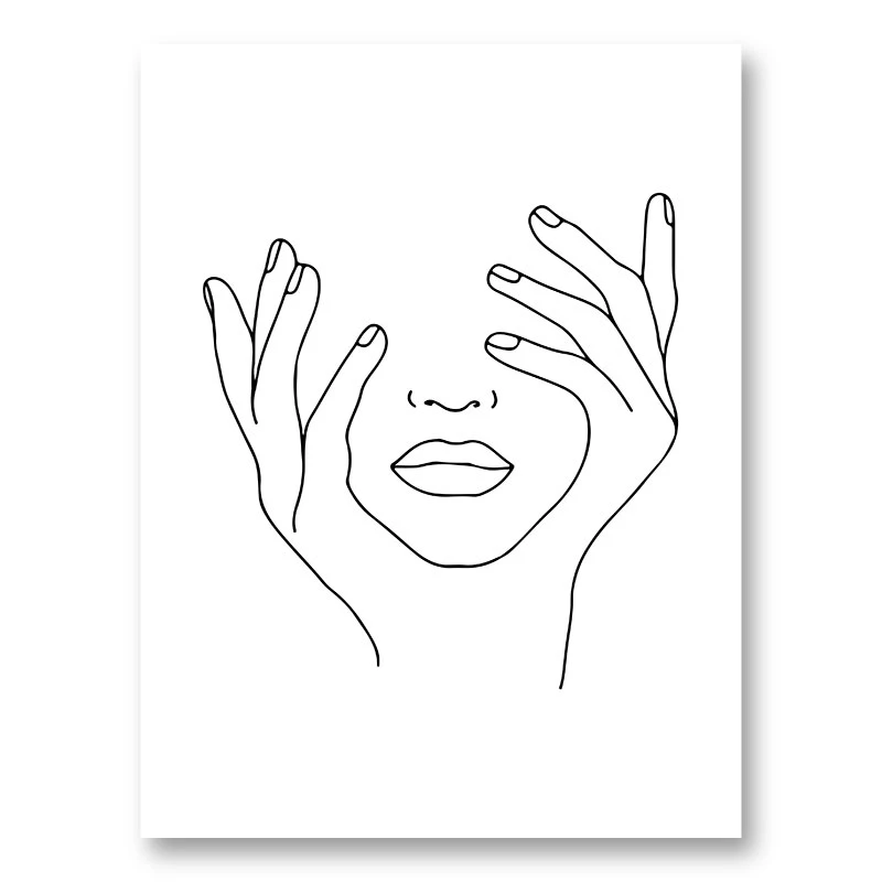 Face Hands Line Art Print