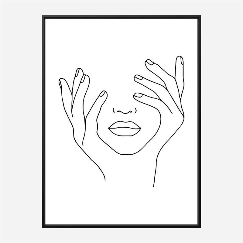 Face Hands Line Art Print