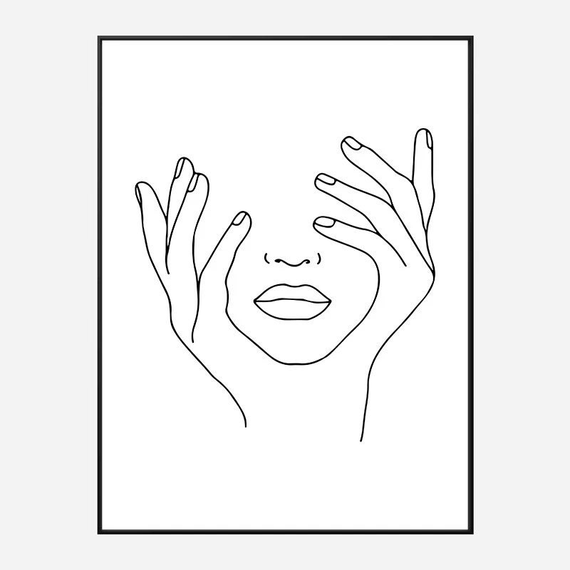Face Hands Line Art Print