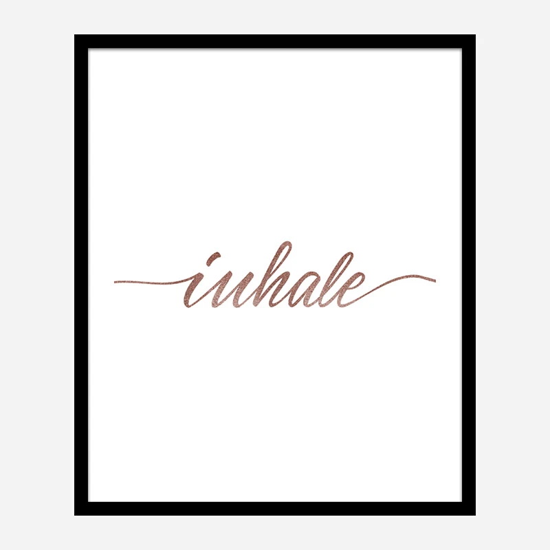 Inhale Rose Gold Typography Wall Art