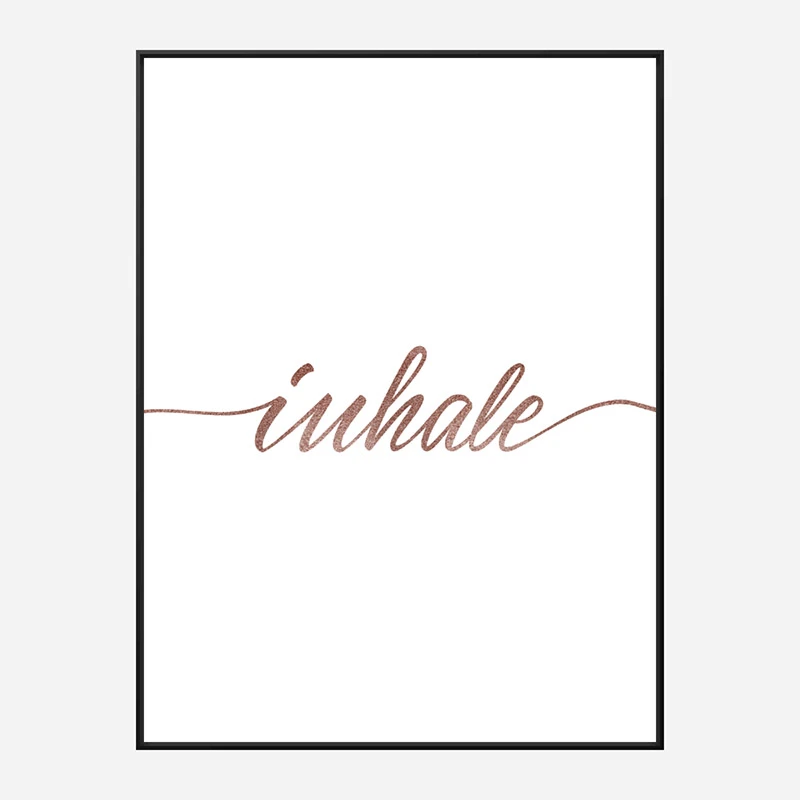 Inhale Rose Gold Typography Wall Art