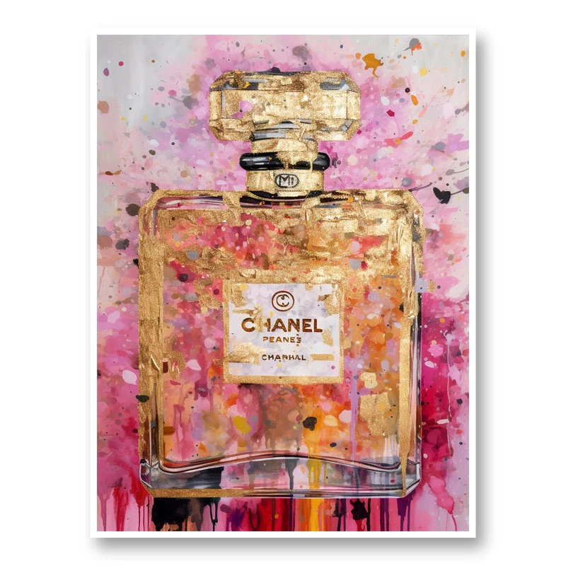 Chanel No 5 Pink & Gold Abstract 2 Perfume Bottle Art Print