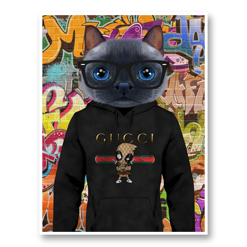 Cat in a Gucci Hoodie Graffiti Art Print