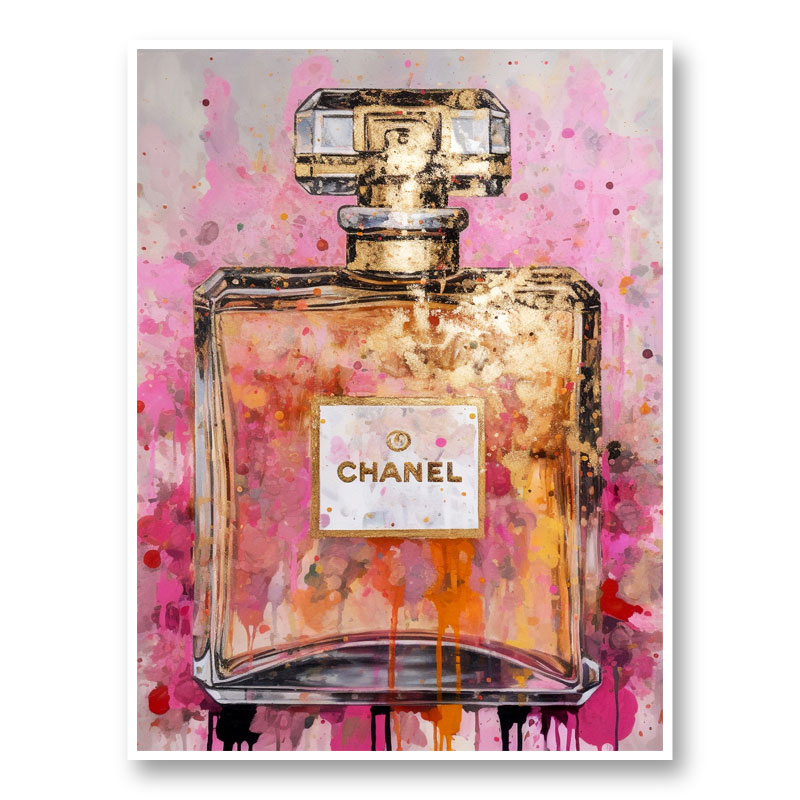 Chanel No 5 Pink & Gold Abstract Perfume Bottle Art Print