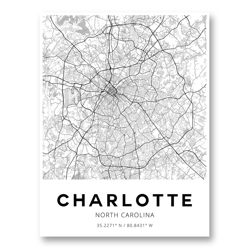 CHARLOTTE, NC  City Series Map Art Print